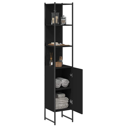 Tall Bathroom Cabinet | Black | Engineered wood | Rectangular