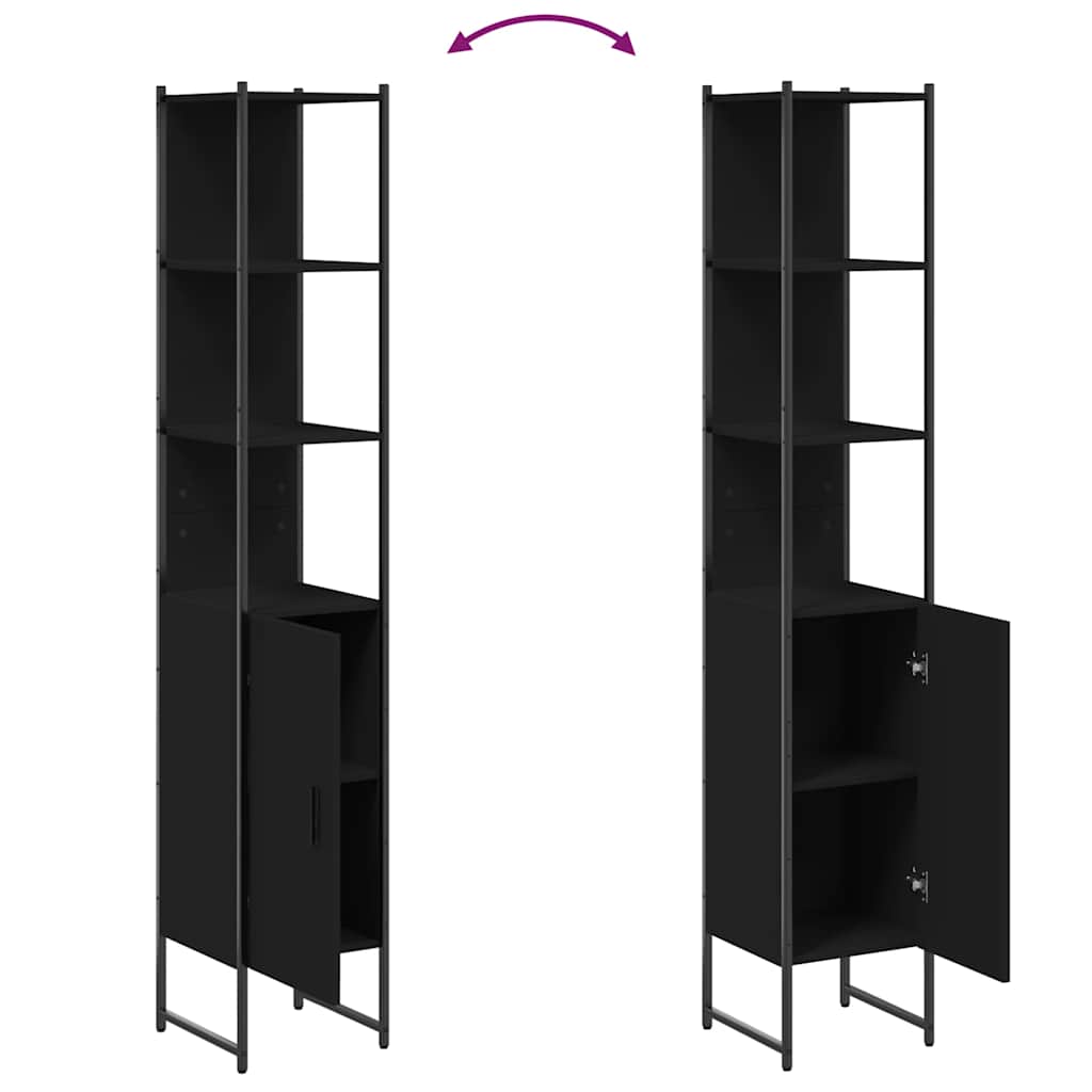 Tall Bathroom Cabinet | Black | Engineered wood | Rectangular