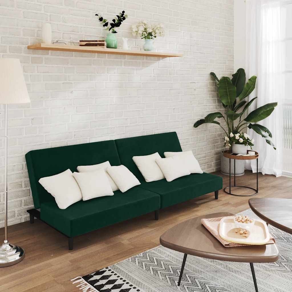 2-Seater Sofa Bed Dark Green Velvet