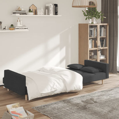 2-Seater Sofa Bed with Two Pillows Dark Gray Fabric