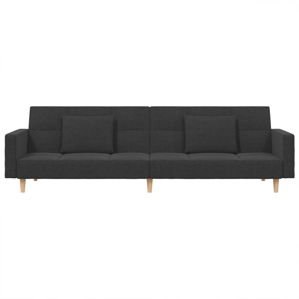 2-Seater Sofa Bed with Two Pillows Dark Gray Fabric