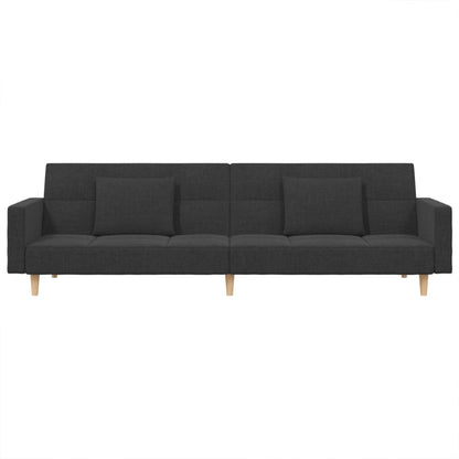 2-Seater Sofa Bed with Two Pillows Dark Gray Fabric