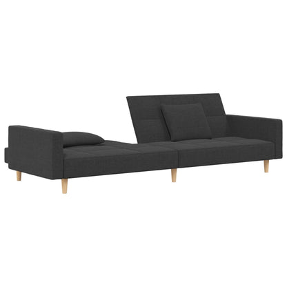 2-Seater Sofa Bed with Two Pillows Dark Gray Fabric