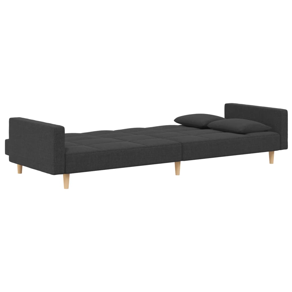 2-Seater Sofa Bed with Two Pillows Dark Gray Fabric