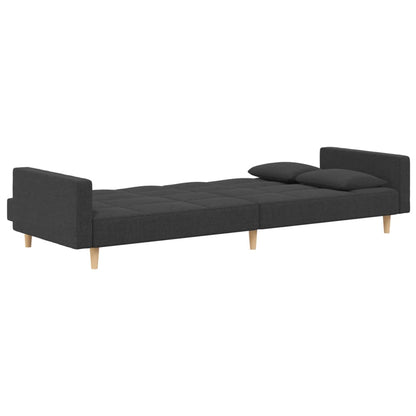 2-Seater Sofa Bed with Two Pillows Dark Gray Fabric