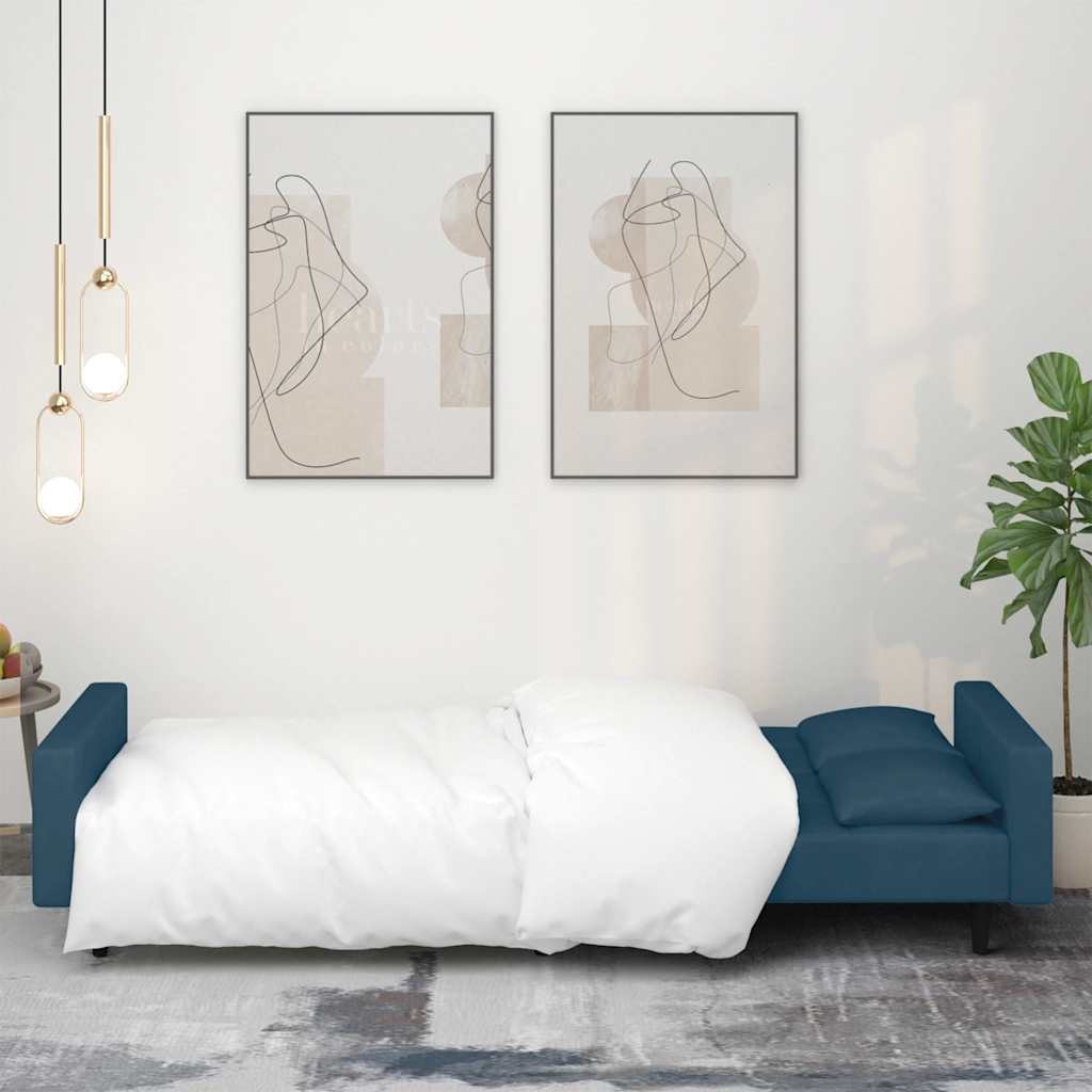 2-Seater Sofa Bed with Two Pillows Blue Velvet