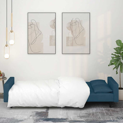 2-Seater Sofa Bed with Two Pillows Blue Velvet