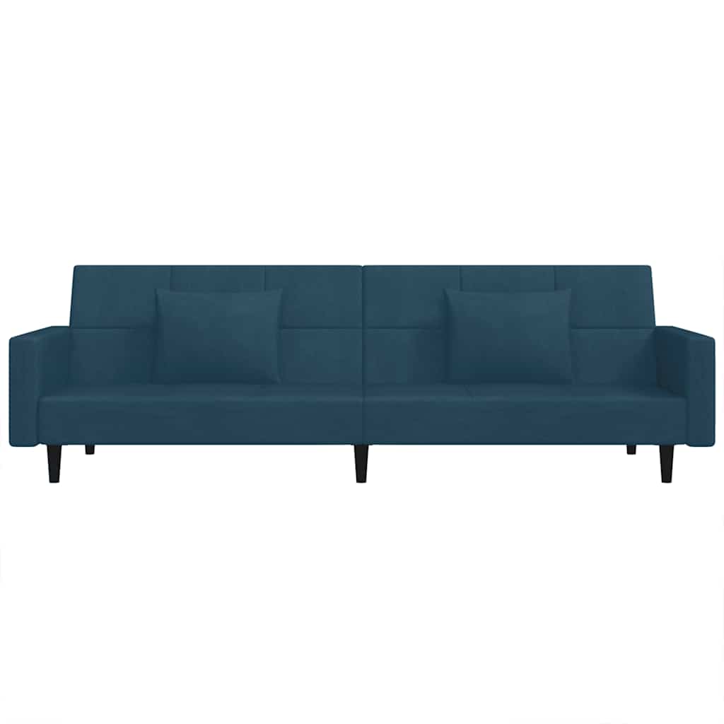 2-Seater Sofa Bed with Two Pillows Blue Velvet