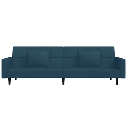 2-Seater Sofa Bed with Two Pillows Blue Velvet