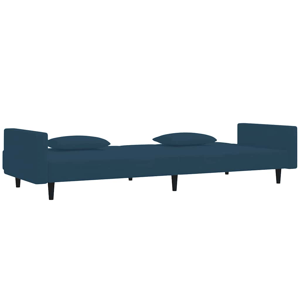 2-Seater Sofa Bed with Two Pillows Blue Velvet