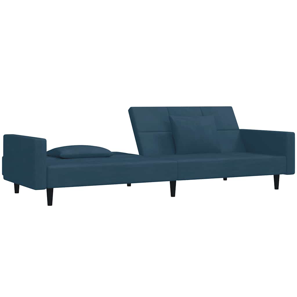 2-Seater Sofa Bed with Two Pillows Blue Velvet