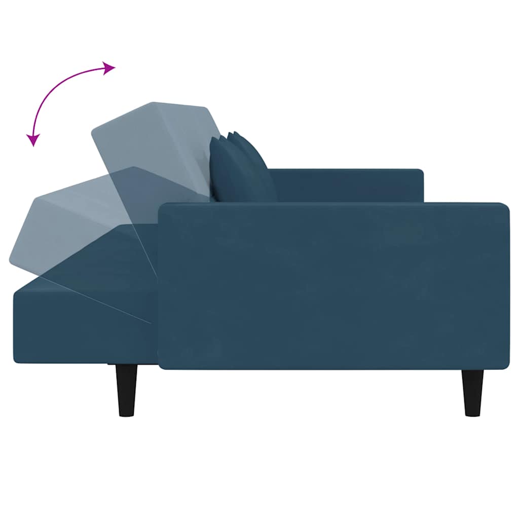 2-Seater Sofa Bed with Two Pillows Blue Velvet