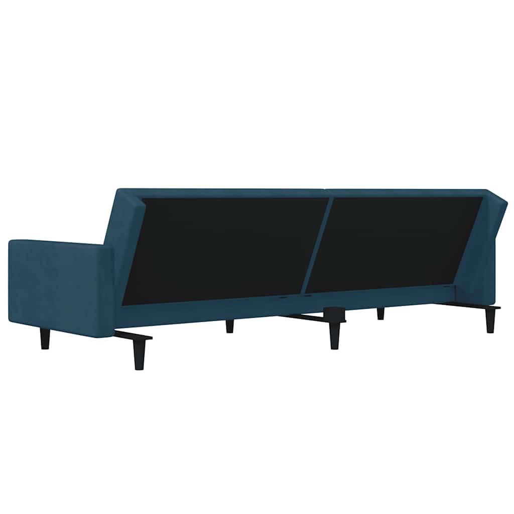 2-Seater Sofa Bed with Two Pillows Blue Velvet