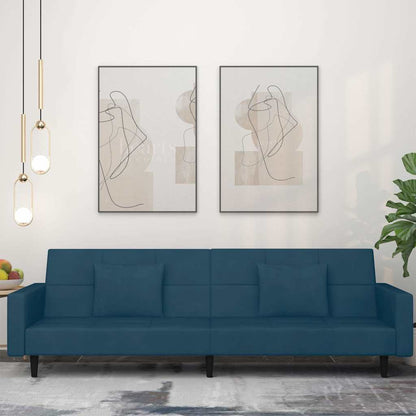 2-Seater Sofa Bed with Two Pillows Blue Velvet
