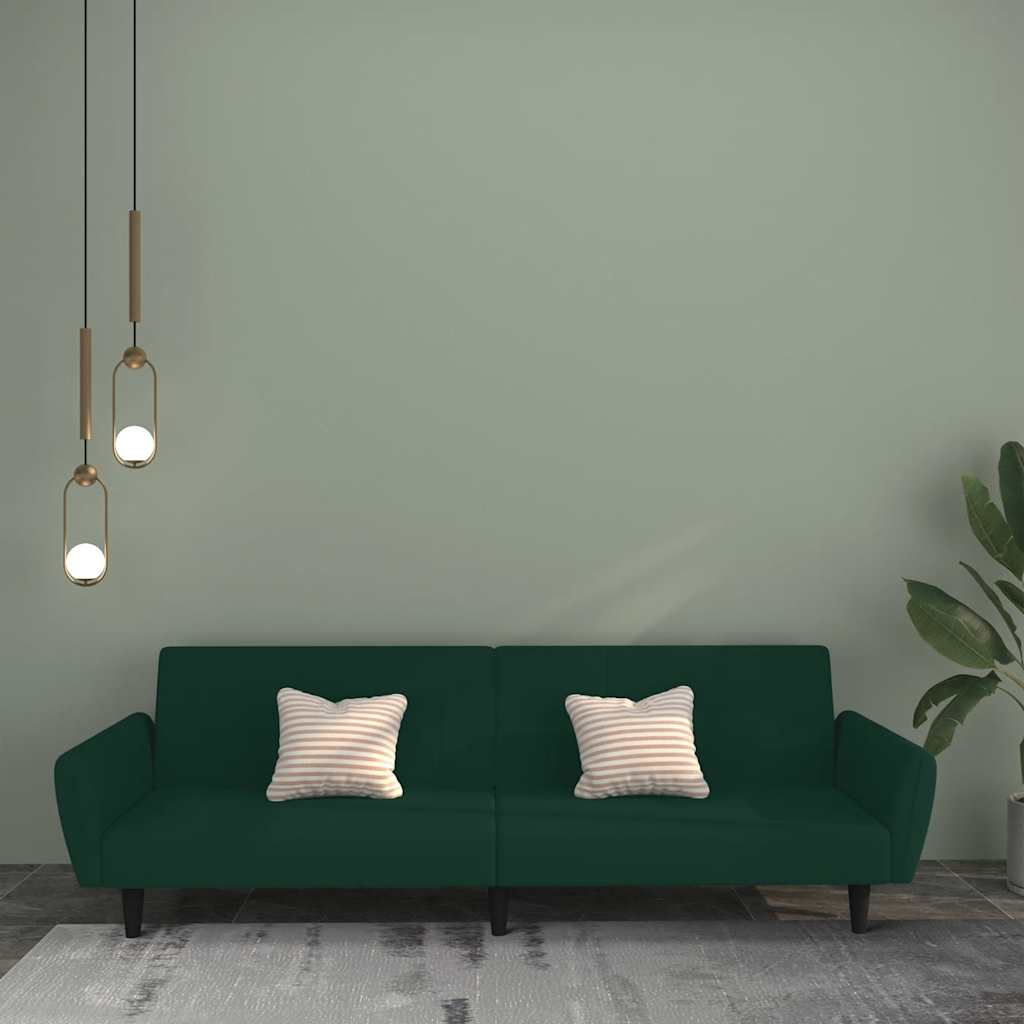 2-Seater Sofa Bed Dark Green Velvet