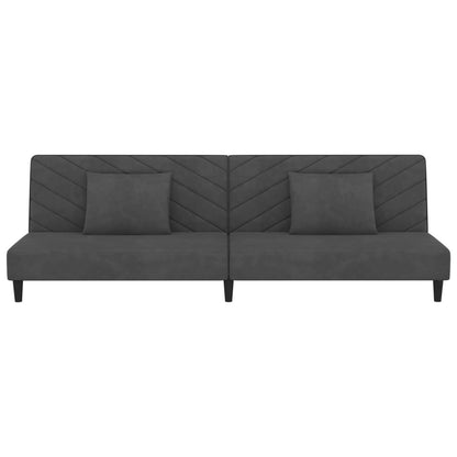 2-Seater Sofa Bed with Two Pillows Dark Gray Velvet