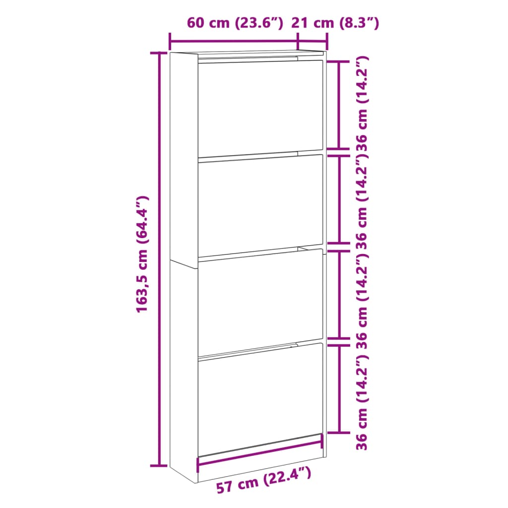 Shoe Cabinet Brown Oak 60x21x163.5 cm Engineered Wood