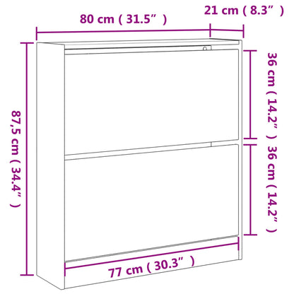 Shoe Cabinet Grey Sonoma 80x21x87.5 cm Engineered Wood