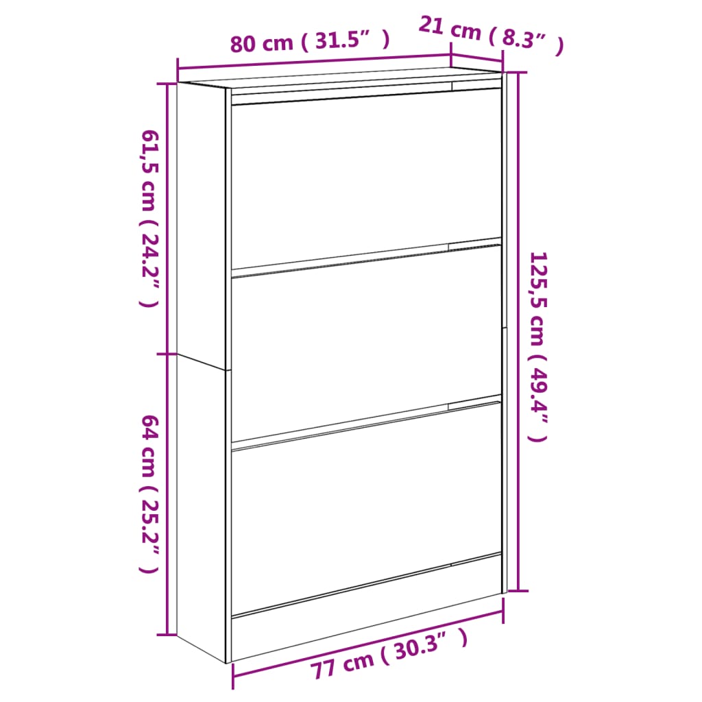 Shoe Cabinet Brown Oak 80x21x125.5 cm Engineered Wood