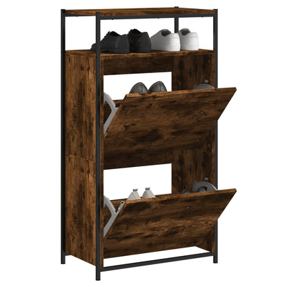 Shoe Cabinet Smoked Oak 60x34x112 cm Engineered Wood