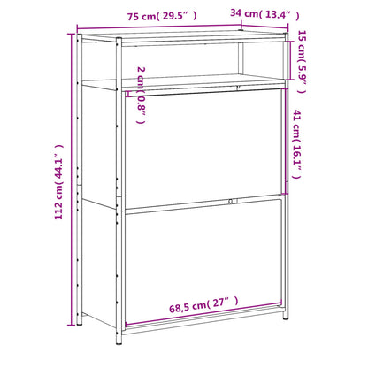 Shoe Cabinet Smoked Oak 75x34x112 cm Engineered Wood