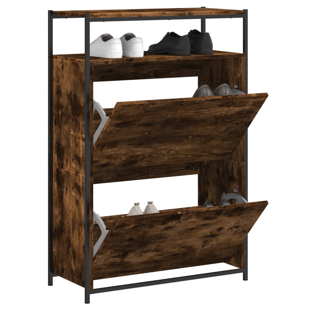 Shoe Cabinet Smoked Oak 75x34x112 cm Engineered Wood