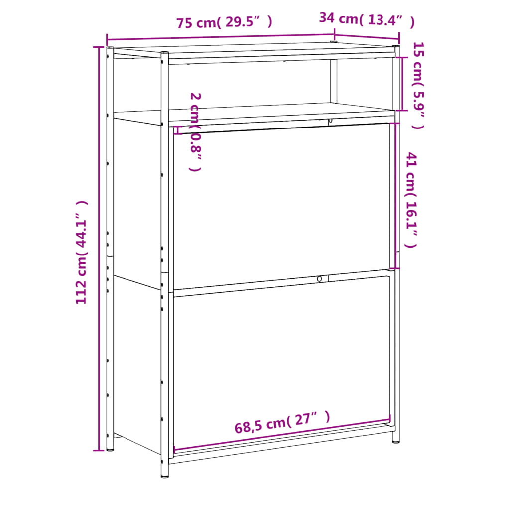 Shoe Cabinet Grey Sonoma 75x34x112 cm Engineered Wood