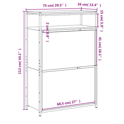 Shoe Cabinet Grey Sonoma 75x34x112 cm Engineered Wood