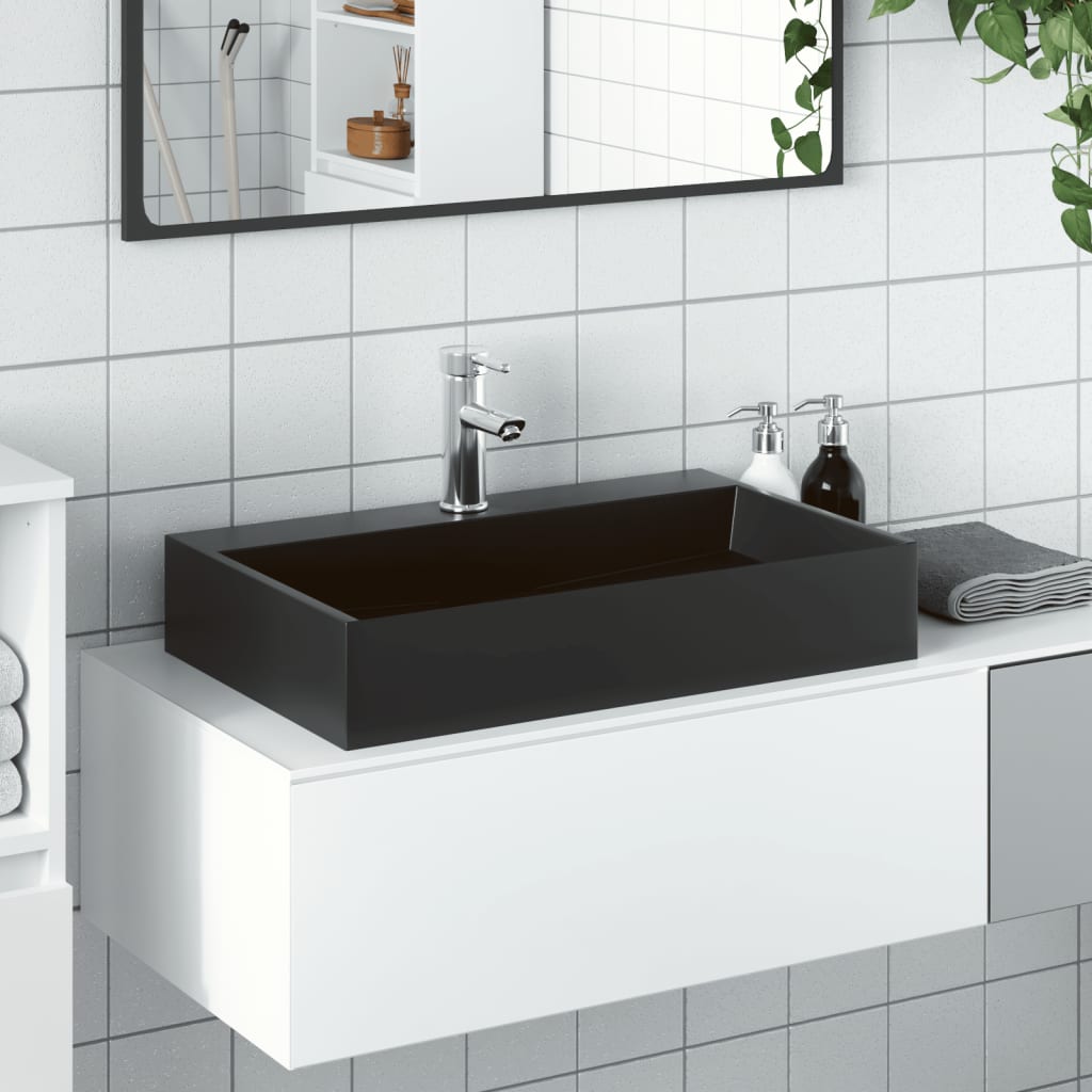 Wash Basin 60x38x11 cm Mineral Cast/Marble Cast Matt Black