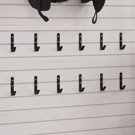 Wall Hooks J Shape 12 pcs Black Steel