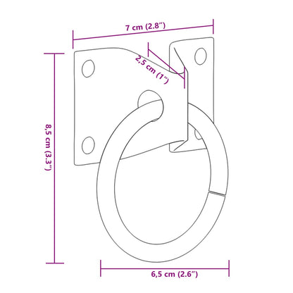 Hitching Rings with Plates 3 pcs Silver Steel