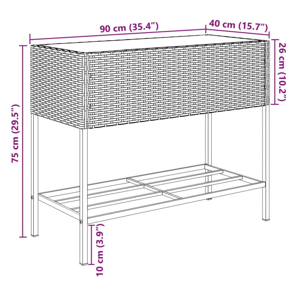 Garden Planter with Shelf Black Poly Rattan