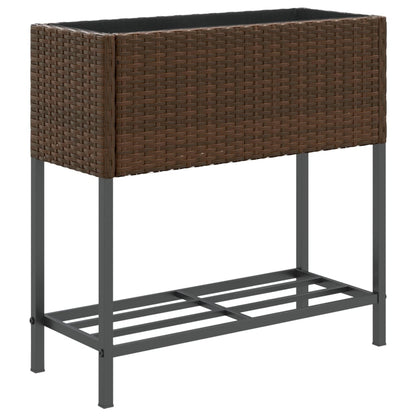 Garden Planter with Shelf Brown Poly Rattan