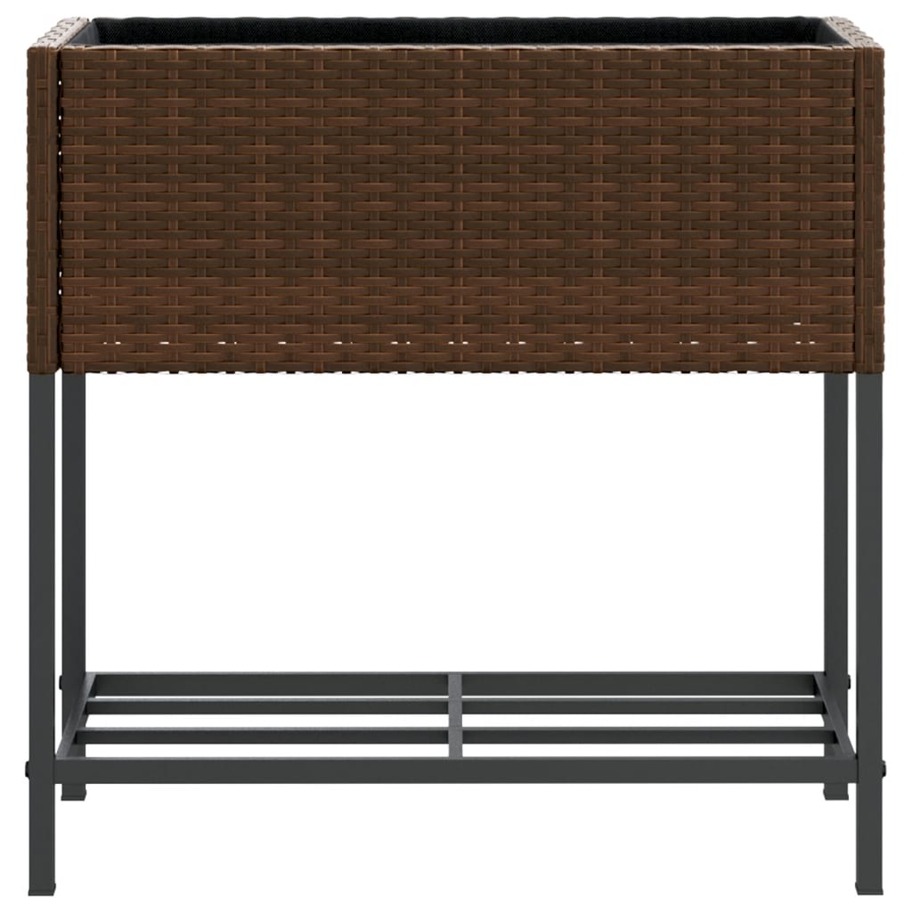 Garden Planter with Shelf Brown Poly Rattan