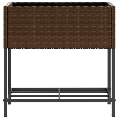 Garden Planter with Shelf Brown Poly Rattan