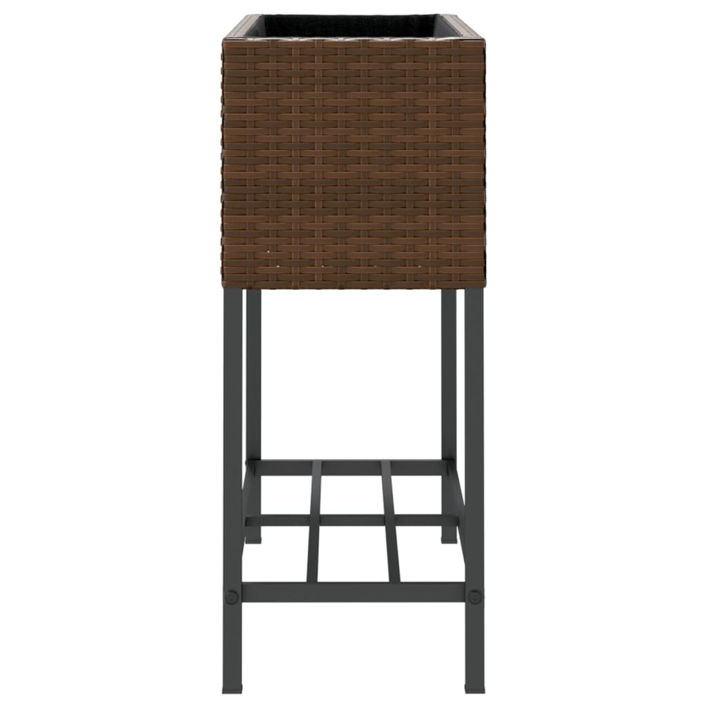 Garden Planter with Shelf Brown Poly Rattan