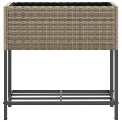 Garden Planter with Shelf Grey Poly Rattan