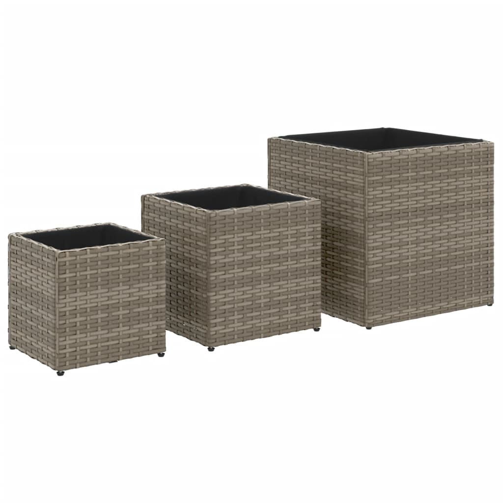 Garden Planters 3 pcs Grey Poly Rattan