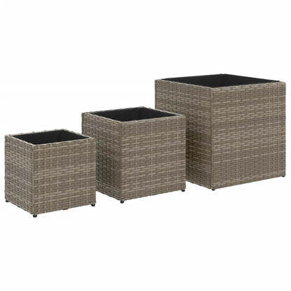 Garden Planters 3 pcs Grey Poly Rattan