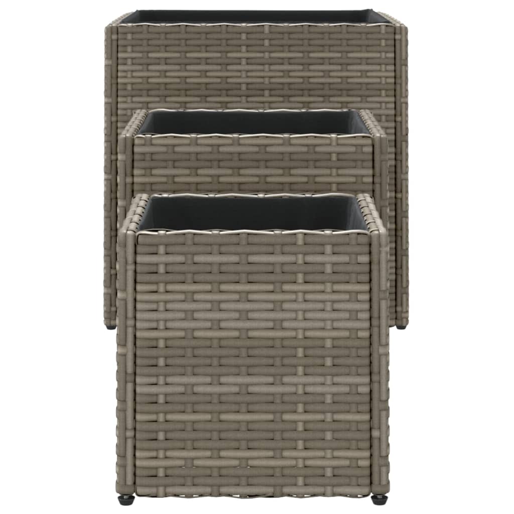 Garden Planters 3 pcs Grey Poly Rattan