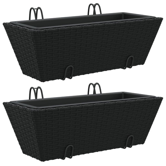 Planters with hooks 2 pcs Black Poly Rattan