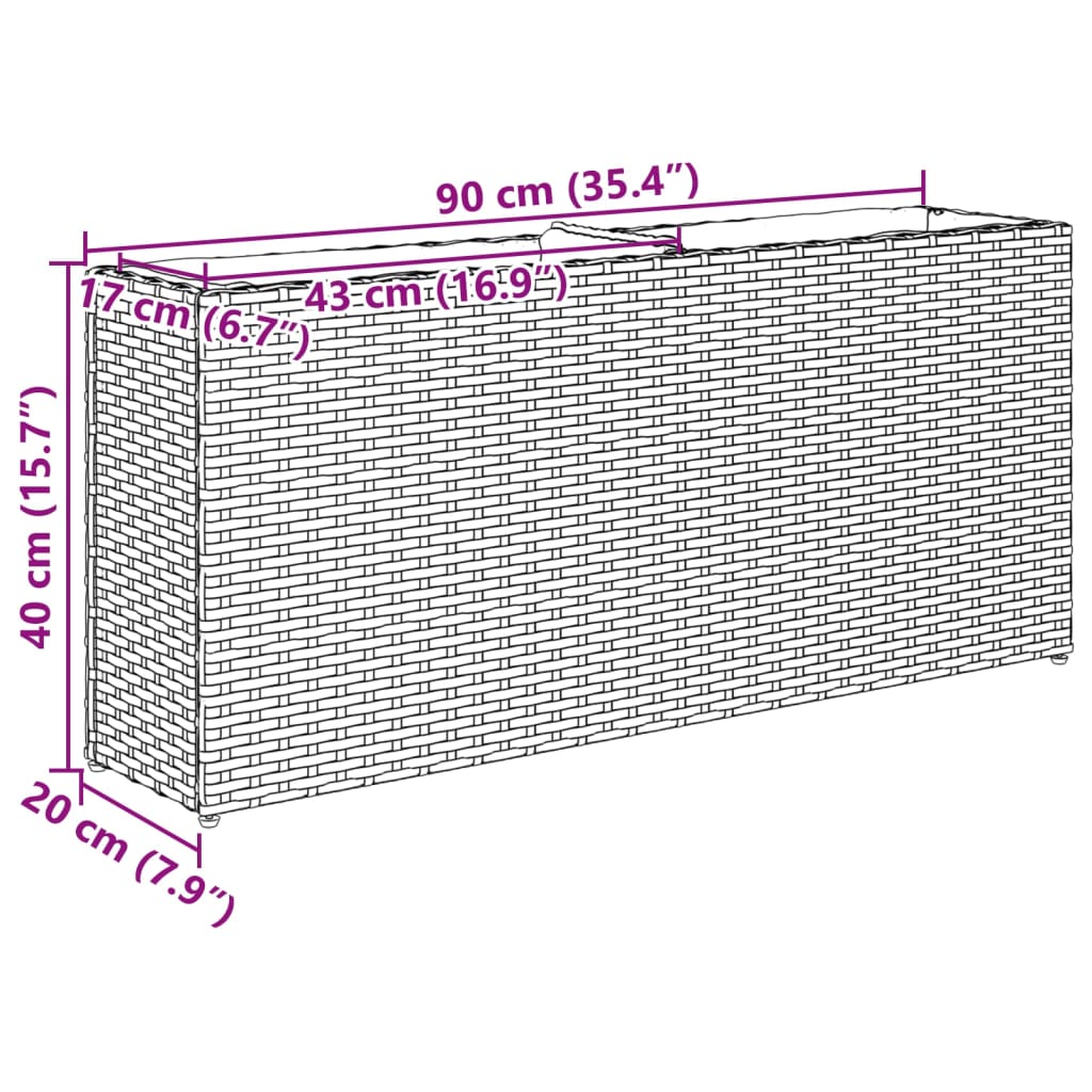 Garden Planter with 2 Pots Black 90x20x40 cm Poly Rattan