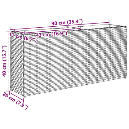 Garden Planter with 2 Pots Black 90x20x40 cm Poly Rattan