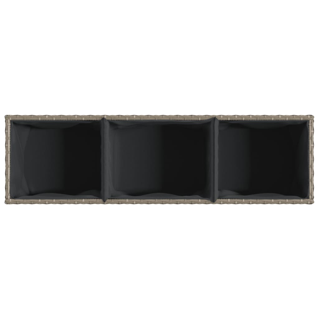 Garden Planter with 3 Pots Grey 105x30x32 cm Poly Rattan