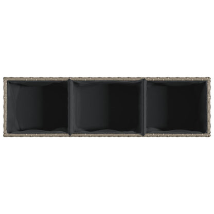 Garden Planter with 3 Pots Grey 105x30x32 cm Poly Rattan