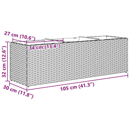 Garden Planter with 3 Pots Grey 105x30x32 cm Poly Rattan