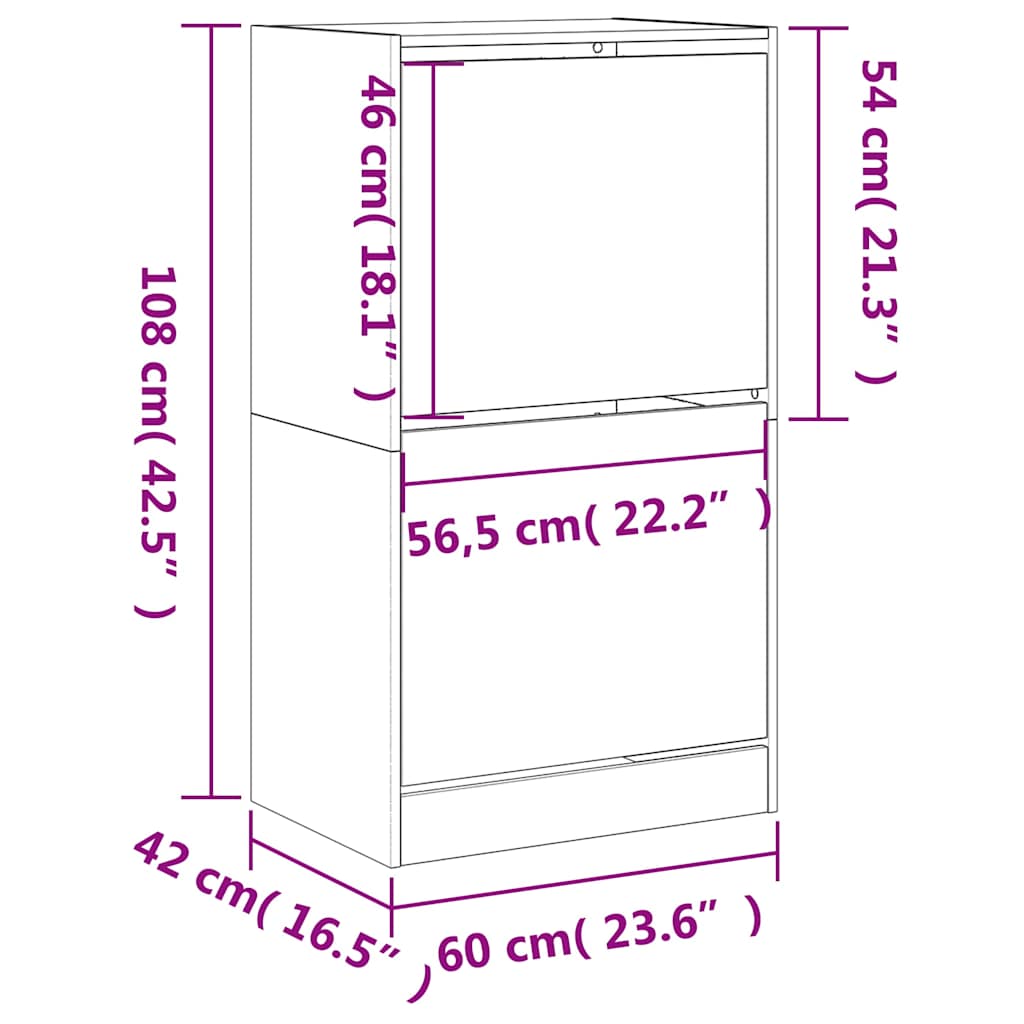 Shoe Cabinet | Black | Engineered wood | 60x42x108 cm | Shoe Cabinet