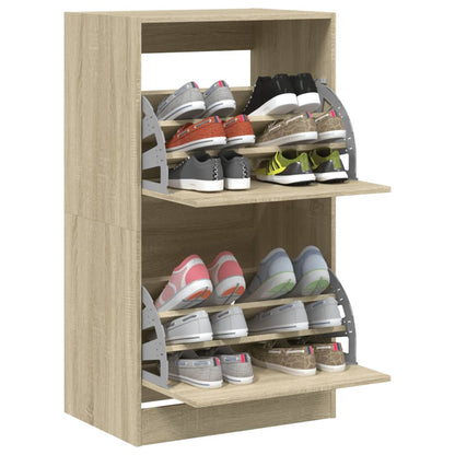 Shoe Cabinet with 2 Flip-Drawers Sonoma Oak 60x42x108 cm