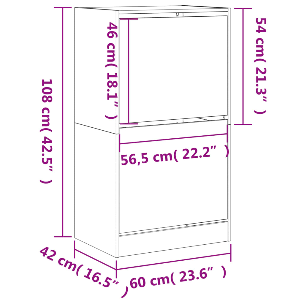 Shoe Cabinet with 2 Flip-Drawers Sonoma Oak 60x42x108 cm