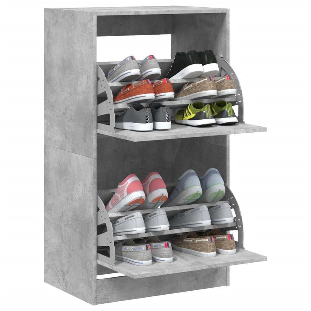 Shoe Cabinet with 2 Flip-Drawers Concrete Grey 60x42x108 cm